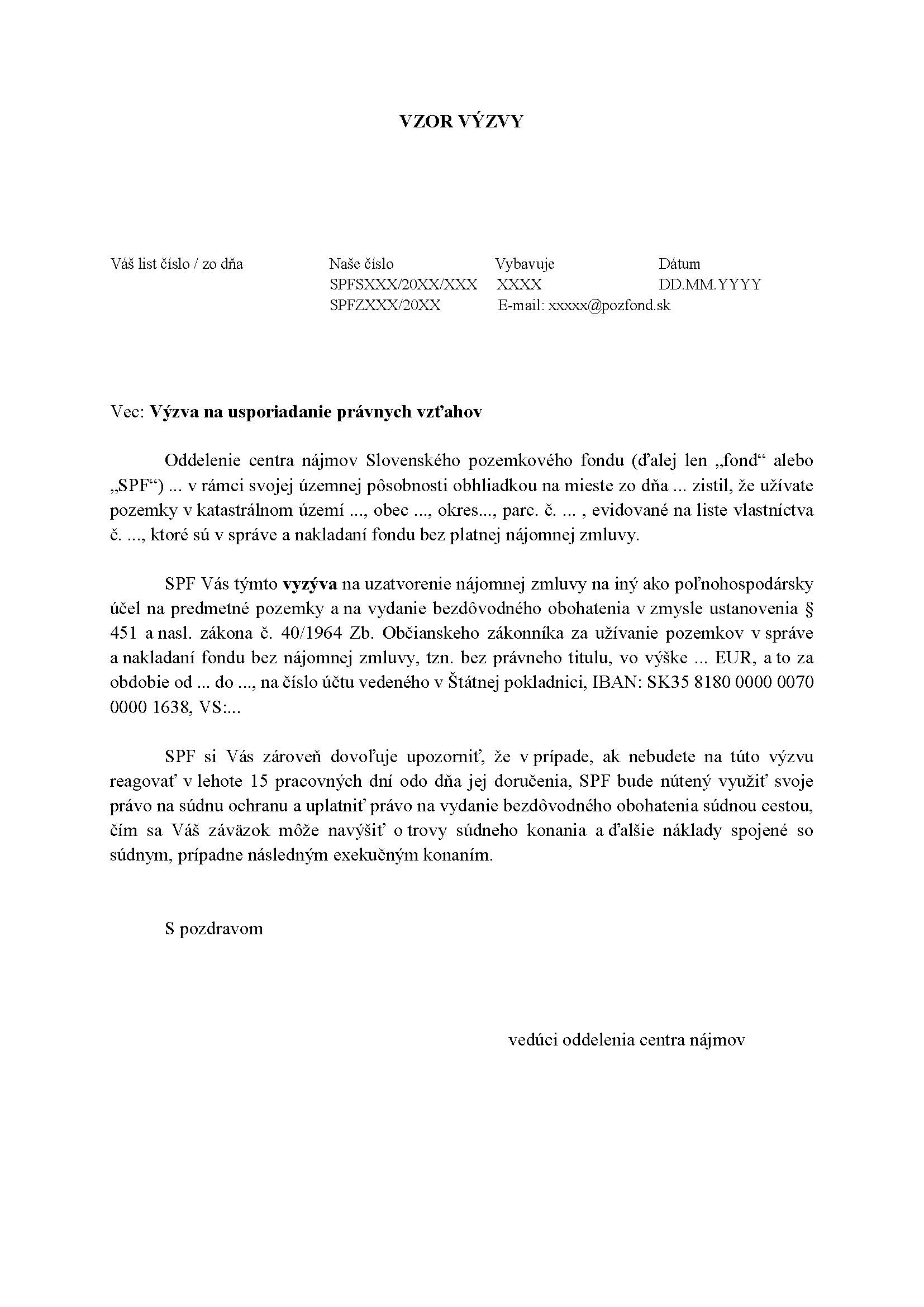 Informácia k výzvam na usporiadanie právnych vzťahov